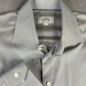 Eton Shirt Mens Large Gray Brown Dress Long Sleeve Geometric Micro Print